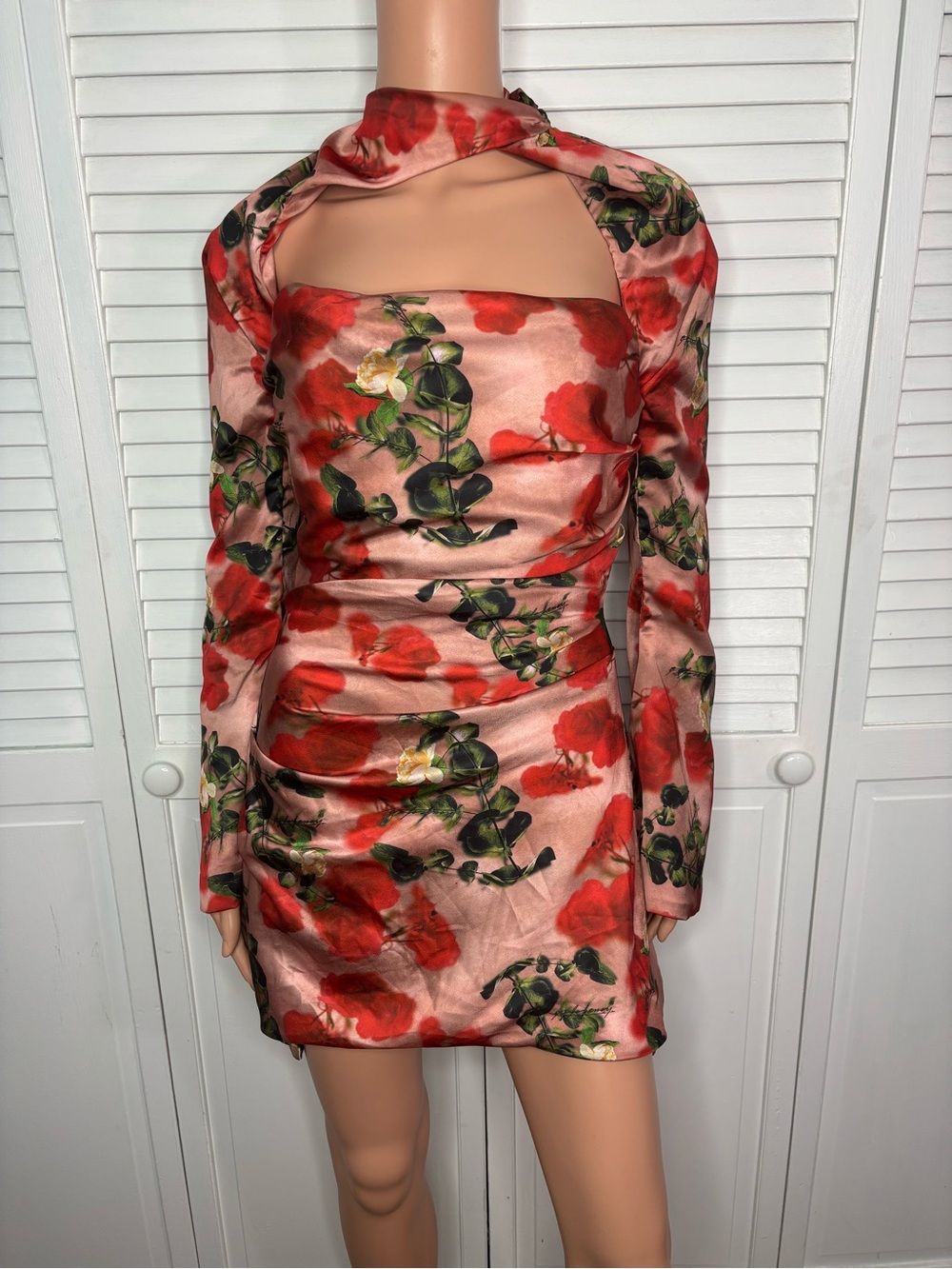 House of CB Toira Rose Print Draped Corset Mini Dress Size Small - Picture 2 of 5